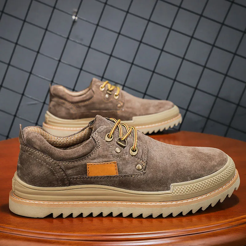 

Brand Fashion Casual Shoes For Mens Brown Man Walking Footwear Rubber Sole Men Working Shoes Suede Leather Casual Shoes Man