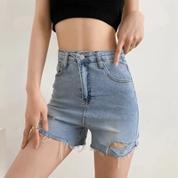 2021 summer women new fur edge denim shorts ladies pocket fashion sexy jean pants versatile high waisted hole short jeans mujer