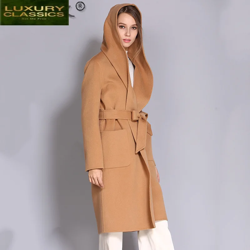 

Fashion Winter Autmn 100% Wool Coat Korean Style Hooded Coat Women Elegant Women's Clothing Sobretudo Feminino 2021 New