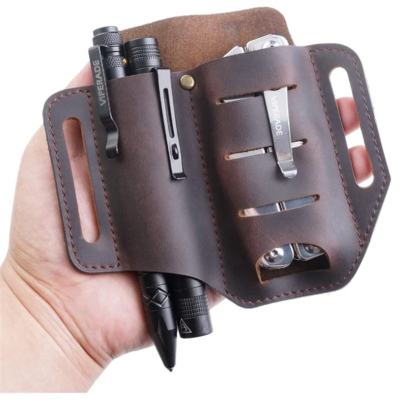 

Multifunctional Tactical Belt Leather Holster Sheath for EDC Pocket Organizer Outdoor Camping Waist Bag with Key Holder