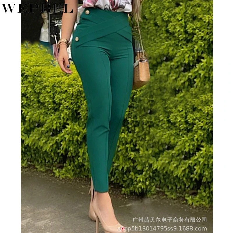 

Брюки WEPBEL Женские однотонные, повседневные длинные штаны на пуговицах, модные облегающие брюки-карандаш с завышенной талией, на осень