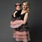 Красочная Тюлевая юбка Mommy  Me, женские юбки с оборками, Юбка До Колена, многоярусная пышвечерние няя Макси-юбка на лето