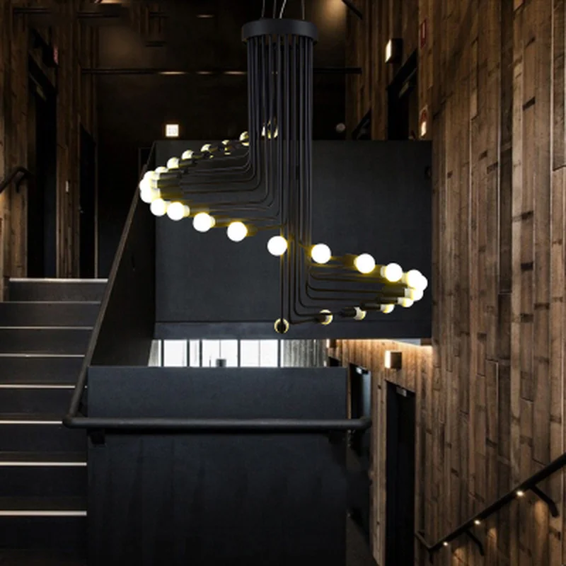 Креативный арт Лофт ретро спиральные лестницы люстра гостиная бар кабинет