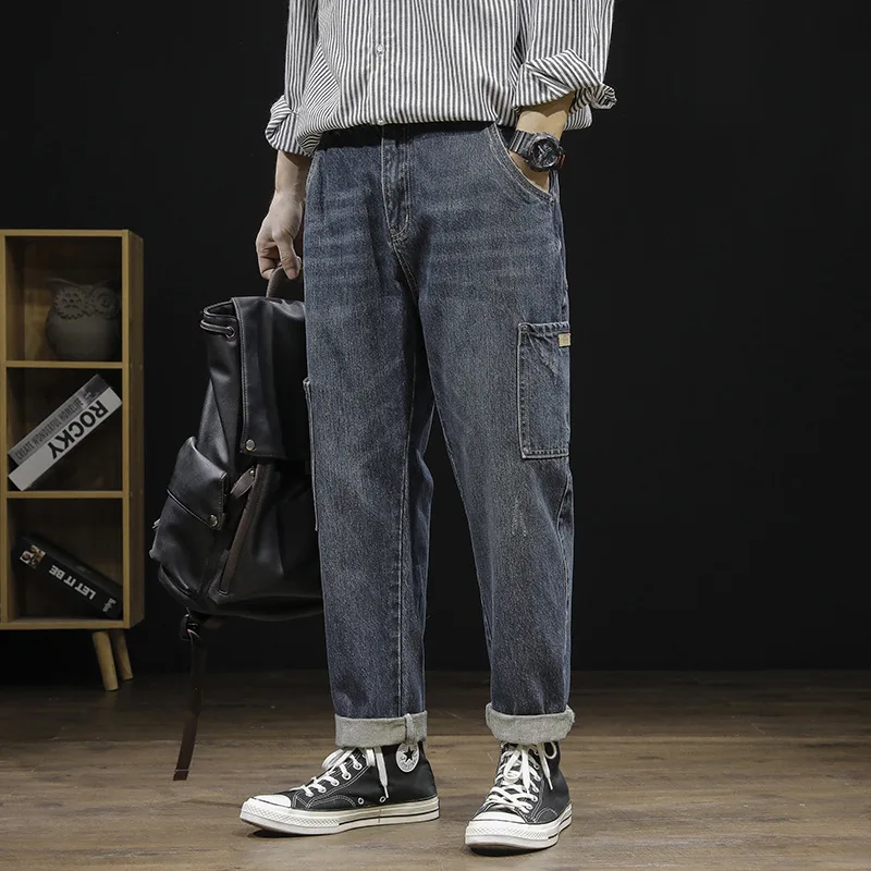 

Men's Denim Overalls Autumn Winter 2021 Harajuku Japanese Fashion Brand Autumn Loose Large Harlan Pants Thick Brand Men's Pants