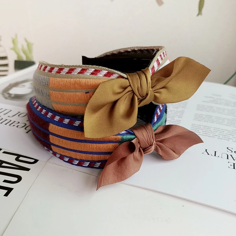 

Female Ethnic Hairband Embroidery Flower/Leaf Headband Head Bezel for Women Cross Knotted Hair Hoop Headbands Headwear