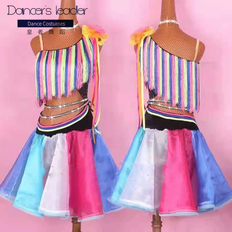

New Latin Dance Dress Competition Dress Costumes Skirt Performing Dress Adult Customize Children Red Matador Skirt Split Skirtes