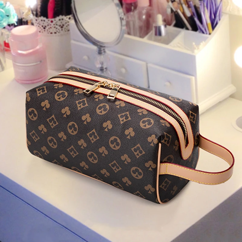 

Женский клатч для косметики, новинка 2021, роскошный брендовый дизайнерский винтажный Модный качественный кожаный женский саквояж для туале...