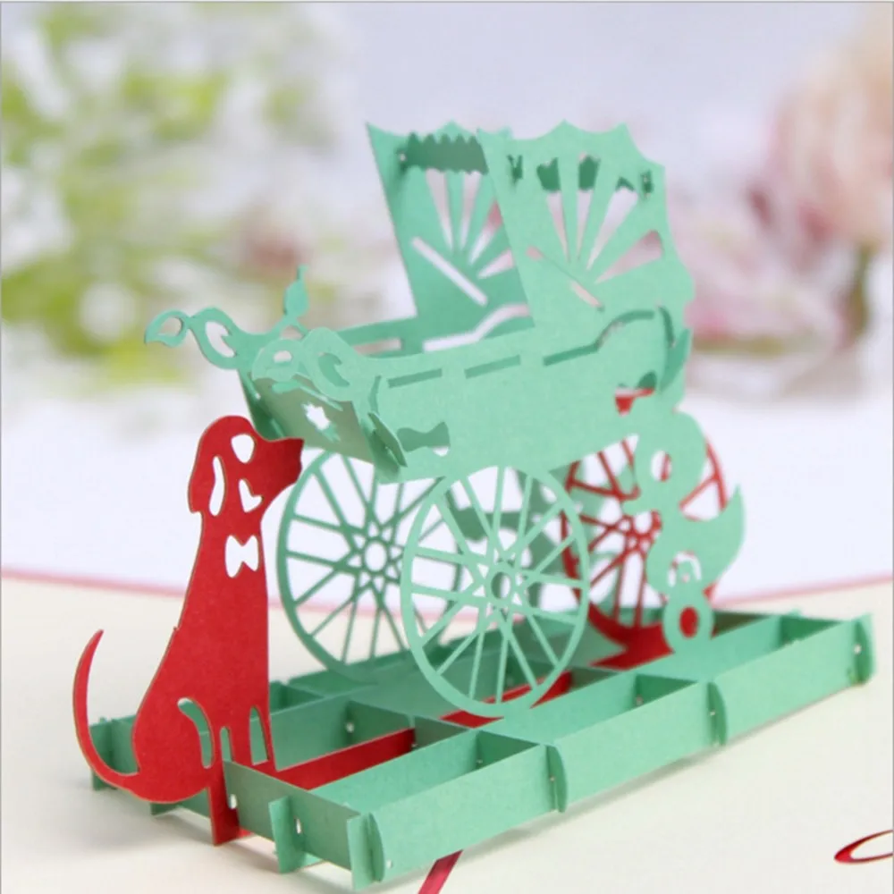 Лазерная резка детская коляска декоративная собачка 3D всплывающие
