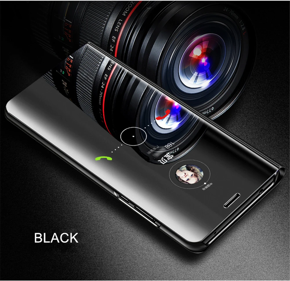 Black Роскошный зеркальный флип-чехол для телефона iphone 7 8 X XS XR 11 прозрачный зеркальный флип-чехол для iphone 11 XS Max 5 5S SE 6 6S Plus - Цвет: Black