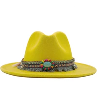 new men women wide brim wool felt fedora panama hat with belt buckle jazz trilby cap party formal top hat in pinkblack