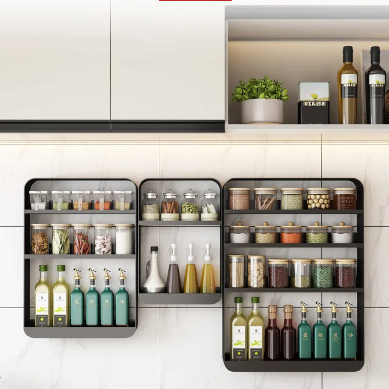 

Кухонная стойка для приправ, настенная полка без отверстий, многоярусная полка для хранения, бытовая полка для приправ