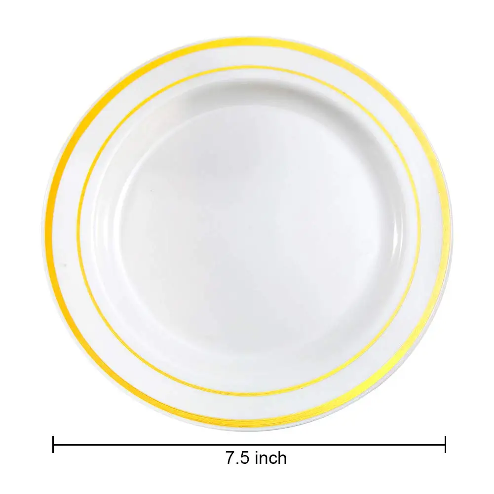 50 шт Золотой обод пластиковый Plates-7.5inch Золотой одноразовый салат/Десертные Тарелки-идеально подходит для свадеб и вечеринок