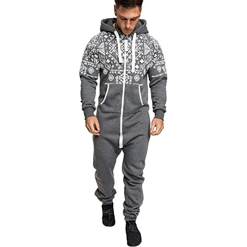 

Men's Fashion Jumpsuit Loose Casual Printed Hooded Zipper Jumpsuit All-in-one Tracksuit Pajima