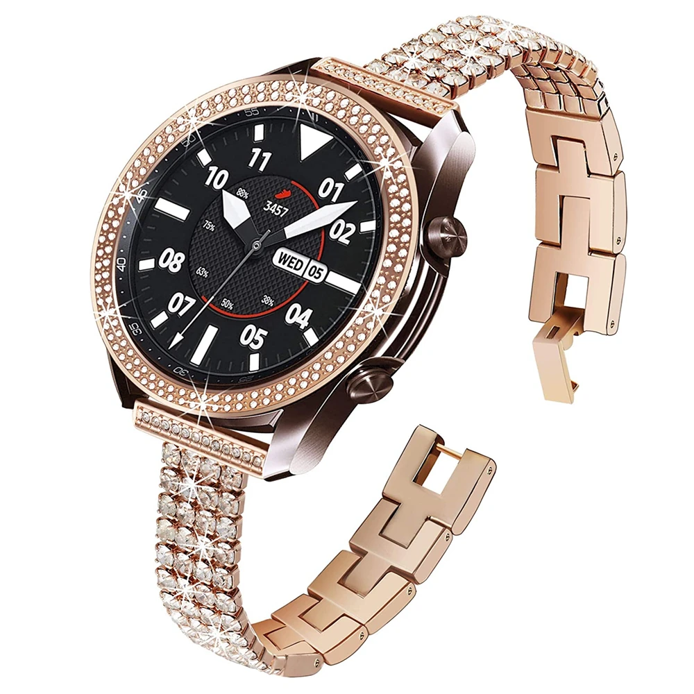 

bling band for samsung galaxy watch 3 45mm 41mm bezel protector with strap for galaxy watch 3 band + bezel ring Diamond Bracelet