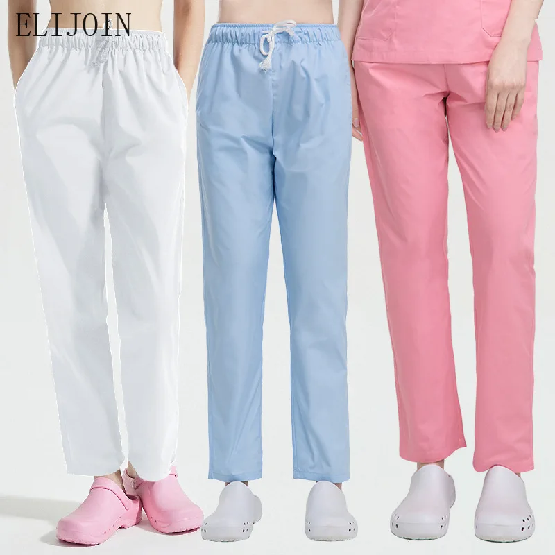 

ELIJOIN Medical Uniforms Nurses Trousers Elastic Belt Tether Medical Workshop Work Pants Medical Suit For Women Lab. Coat