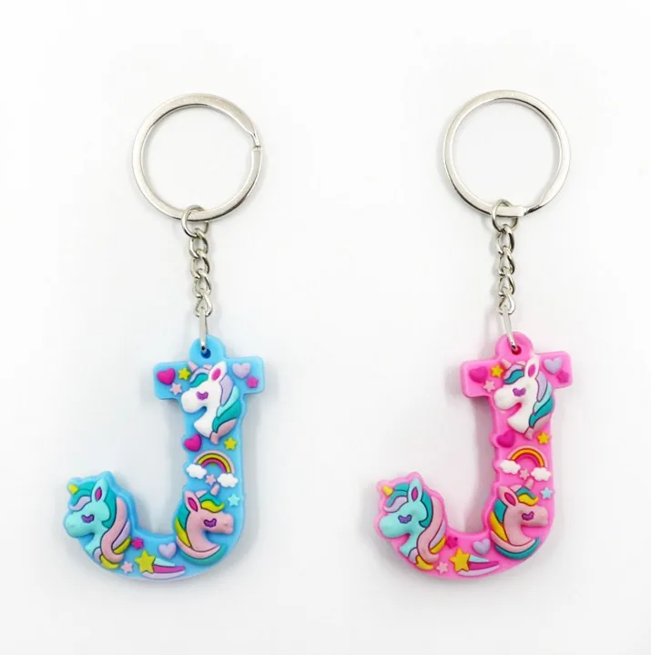 7 1 Pcs Kawaii Unicorn Letters key Chain For Girl Kids Keychain Women Car Key Ring Letter Holder Party Favors Gift - Цвет: 7