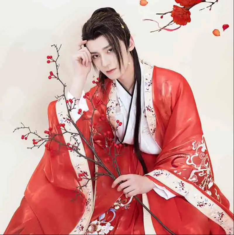 Hanfu традиционная китайская Красная Вышивка мужской костюм для косплея
