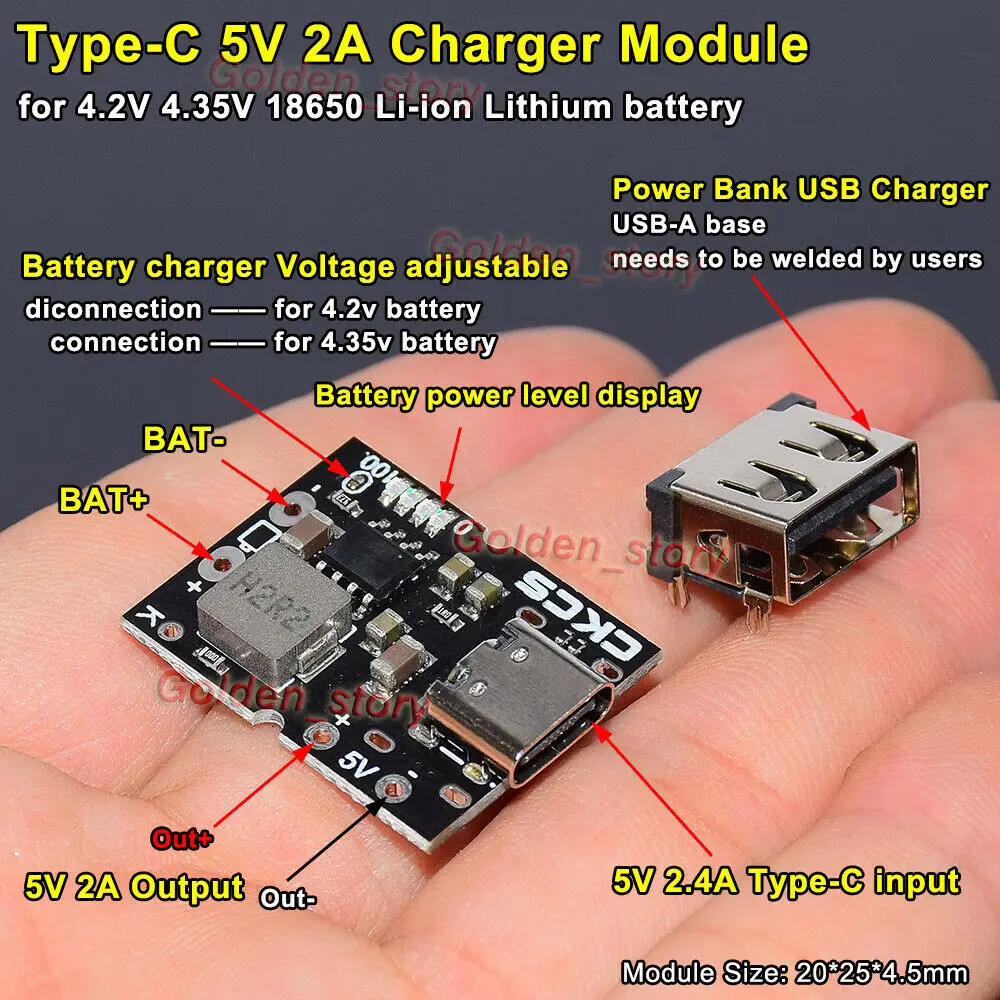 5 В 2 А USB Type C 3 7 в 18650 литий ионная батарея зарядная плата внешний аккумулятор