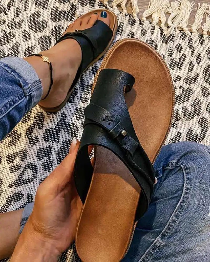 

2021 Summer New Style Women's Flat Bottom Flip Flop Sandals Vacation Beach Shoes Shoes Outdoor Non-slip Open-toed Casual Shoes