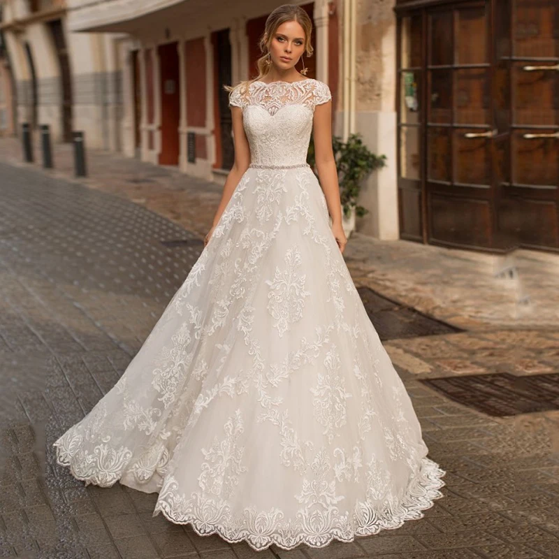 Платье трапециевидной формы свадебные платья 2021 скромные с О-образным вырезом