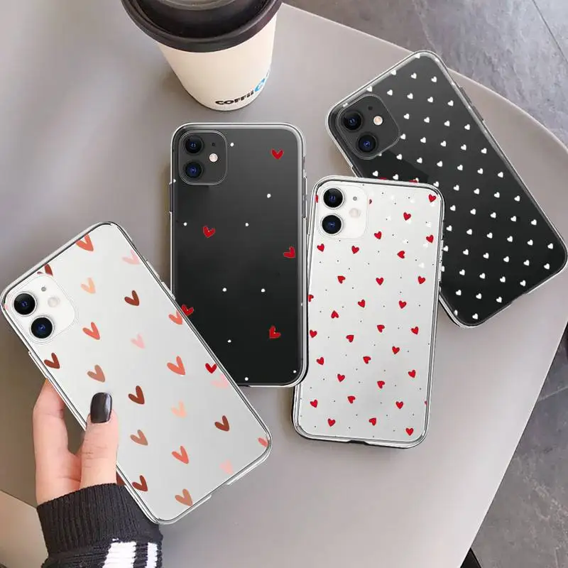 

Simple love heart pattern Phone Case Transparent for iPhone 7 8 11 12 13 mini pro X XS XR MAX Plus