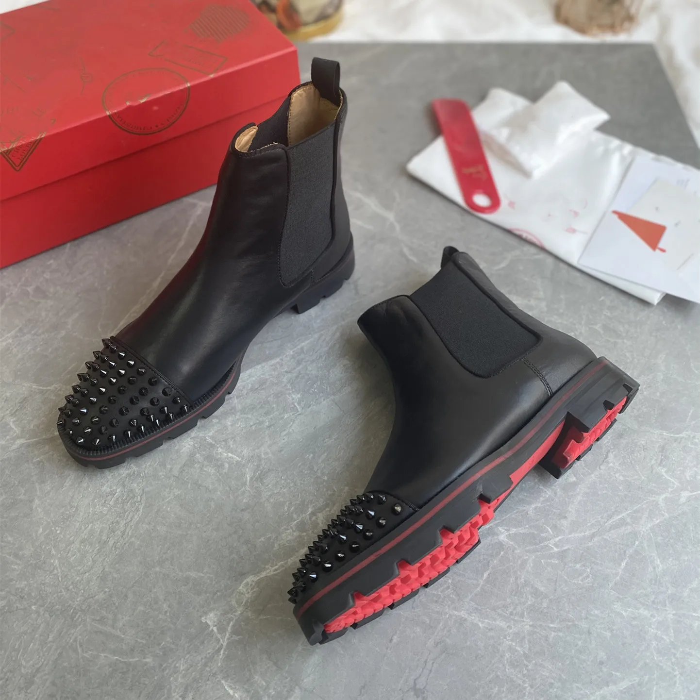 

Hot Sale Men Size38-47 Women Slip On Ankle Boots Ladies Stretch Genuine Leather Boots Zapatos Botines Mujeres Designer Shoes