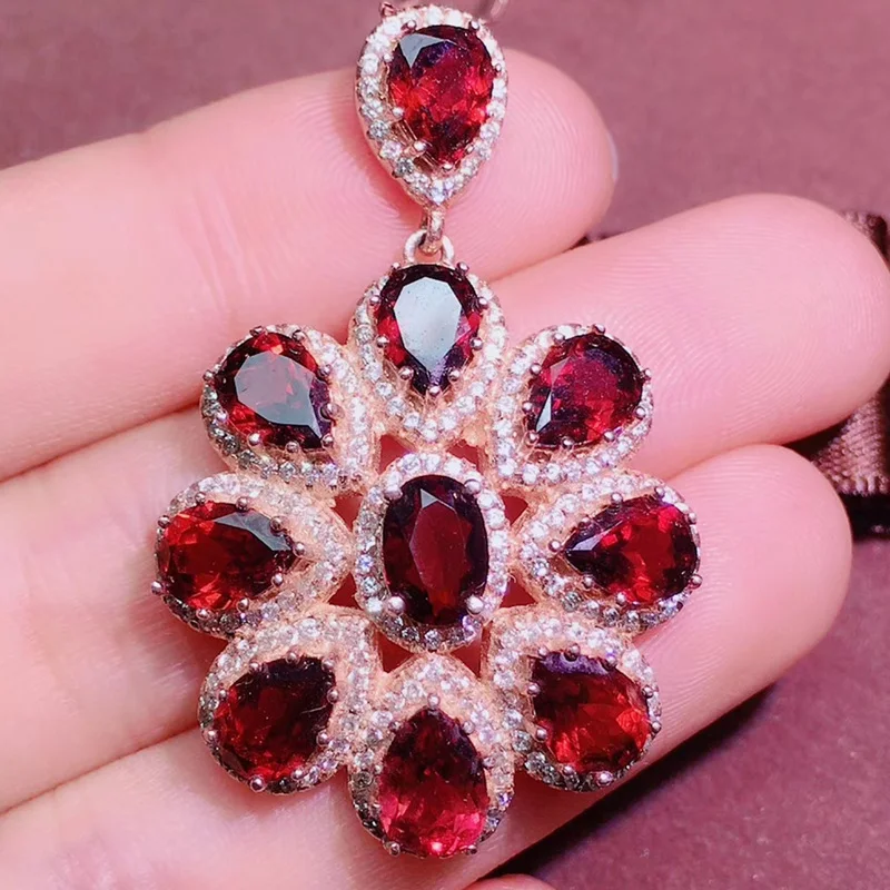 Натуральный настоящий красный гранат цветок роскошное большое ожерелье с