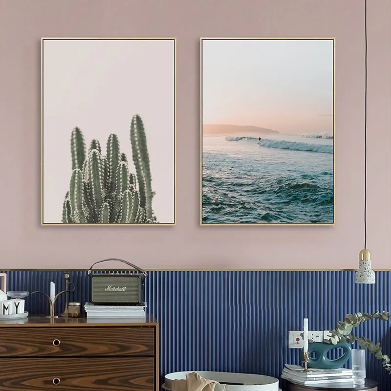 Морден растения пейзаж абстрактный ананас волны розовый дом слово девиз Холст