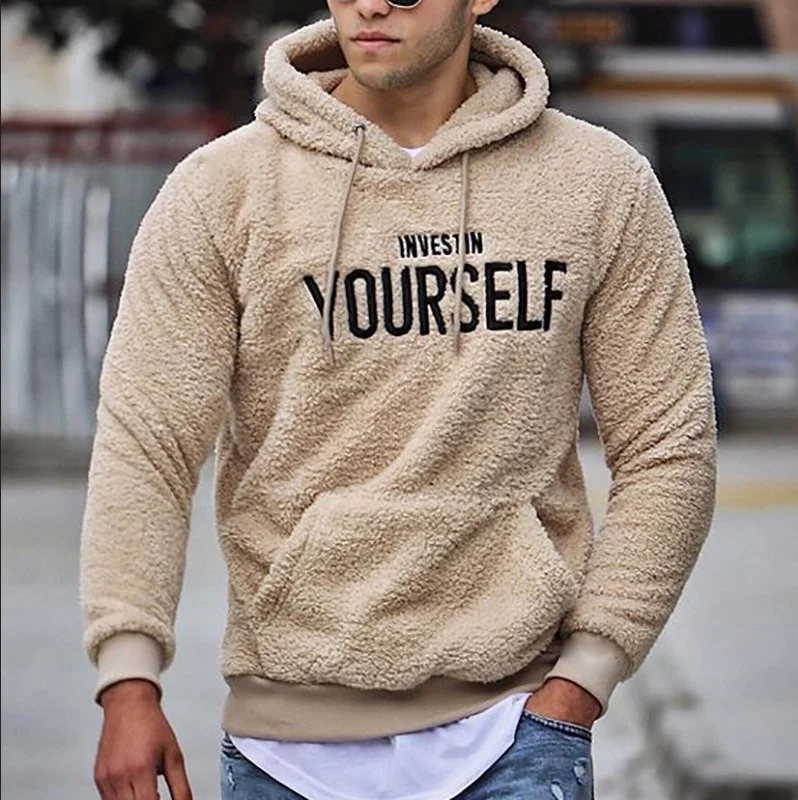 

Winter Warm Fleece Hoodie Sweatshirt Men 2021 Fashion Embroidery Hooded Tops Autumn Mens Pullover New Casual Long Sleeve Hoodies
