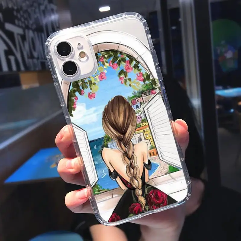 

Merry Christmas Brown Hair Girl Phone Case Transparent for iPhone 11 12 mini pro 8 7 6 6S XS MAX Plus X 5S SE 2020 XR