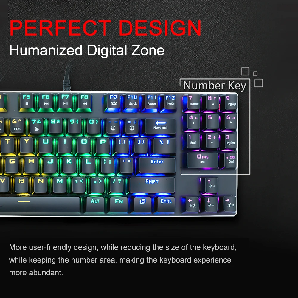 

Wired Keyboard Mechanical Keyboard Gaming 89 Keys with USB Cable RGB Light E-sports Keyset Ergonomic Key Panel for PC Laptop