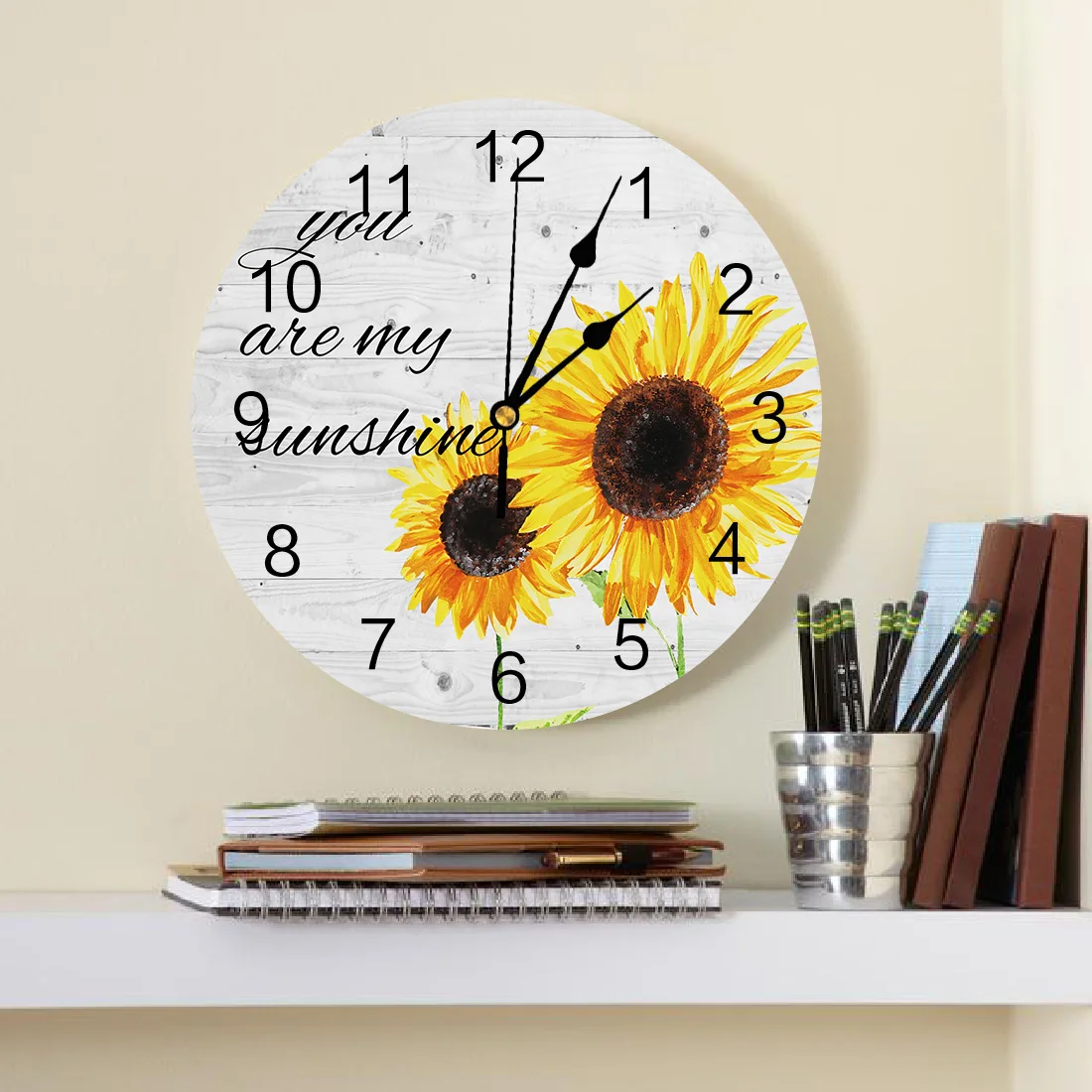 Sunflower You Are My Sunshine Printed PVC Wall Clock Modern Design Home Decor Bedroom Silent O'clock Watch Wall For Living Room