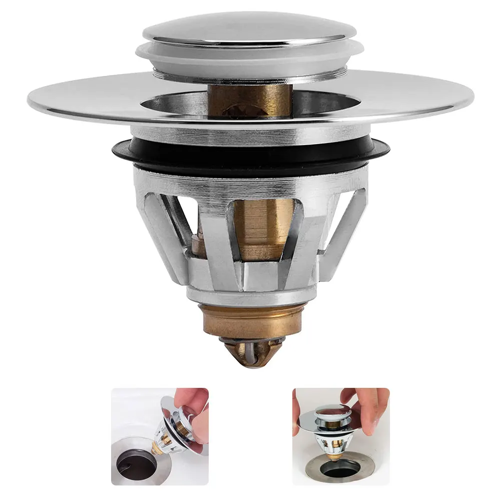 

Wash Basin Drain Bounce Core Push-Type Plug Filter Stainless Steel Push Type Pop Up Sink Drain Bounce Core Wash Basin Push-Type