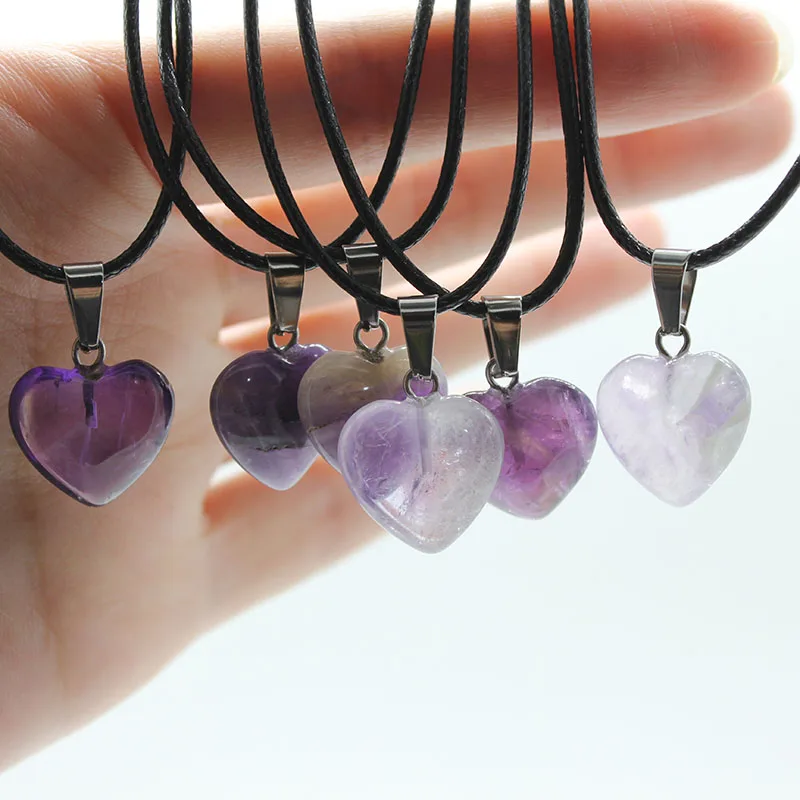 

1PC Natural Semi-precious Stone 20mm Heart Shape Purple Crystal Necklace For Ladies Birthday And Anniversary Gifts