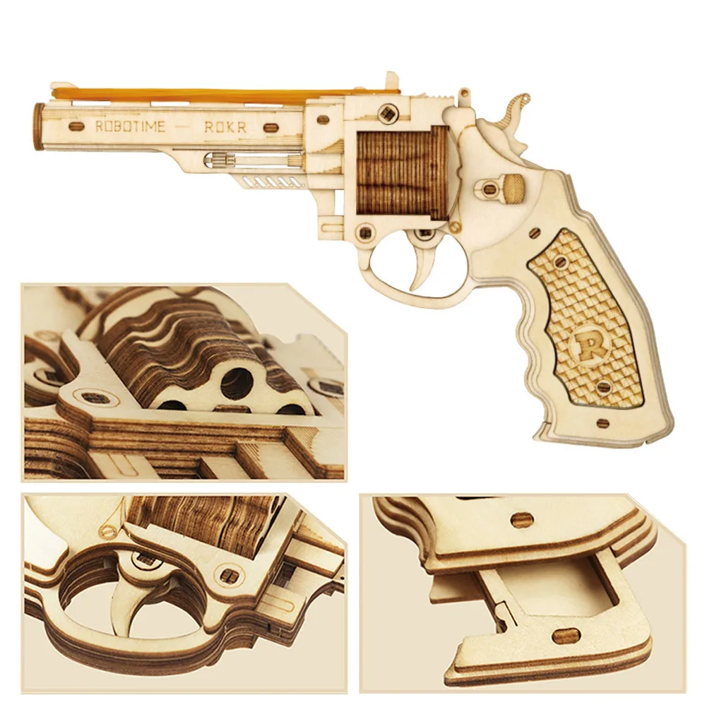 

3D Wooden Puzzle Rubber Band Guns Justice Guard Toy DIY Gun Blocks Model For Teens Funny Outdoors Game Shooter Gifts