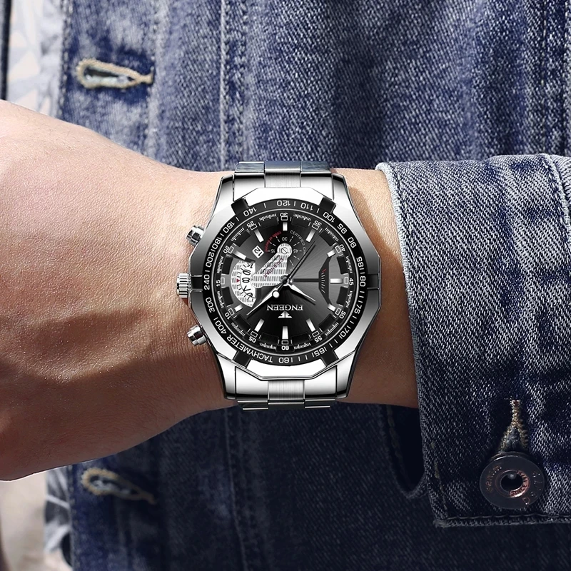 Luxury Stainless Steel Band Fashion Waterproof Quartz Watch For Man Calendar Male Clock 6