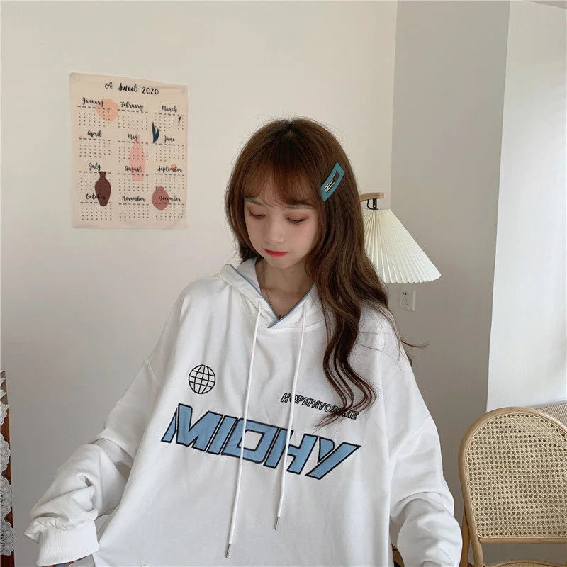 

2021 Осенняя Женская толстовка универсальная толстовка с длинными рукавами и капюшоном и карманом уличная одежда Qn *