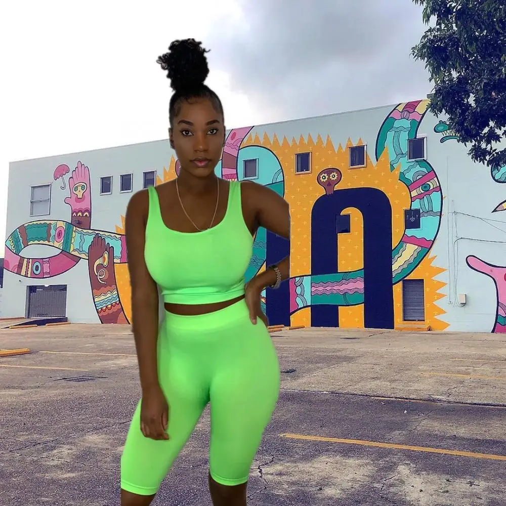 

Women's Summer Suit Sexy Ladies Outdoor Sports Fitness Leisure Two Piece Set Green Blue