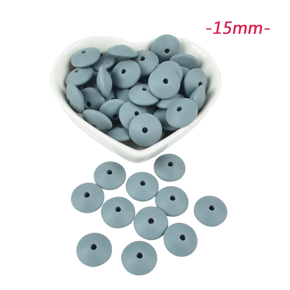 15mm dimgray LOFCA 100 шт. силиконовые бусины в форме чечевицы 12/15 мм Силиконовые Бусины россыпью детский прорезыватель BPA микроволновых печей DIY бусины для ожерелье-прорезыватель - Цвет: 15mm dimgray