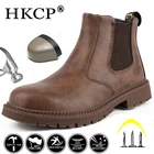 Кожаные рабочие защитные ботинки, мужские ботинки челси, неразрушаемые мужские рабочие ботинки, мужские зимние ботинки, защитная обувь, новые мужские ботинки со стальным носком