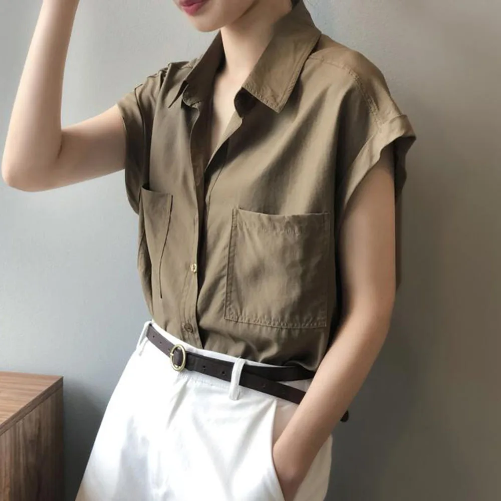 

White Shirt Women Summer 2021 Simple Short Sleeves Office Ladies Solid Fashion Loose Retro Korean Female Tops Blouse