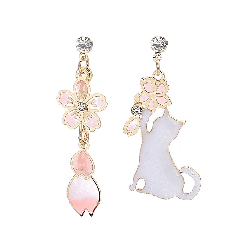 Серьги гвоздики в виде цветка сакуры с эмалью|Серьги-подвески| |