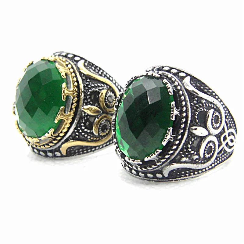 Free Shipping Green Stone Eye Ring 316L Stainless Steel Punk Biker Gothic Style Man Jewellery Size 7-14