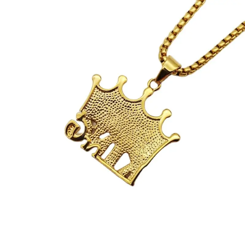 БлингБлинг полная корона-подвеска KING с кристаллами, золотая нержавеющая сталь, корона Короля хип-хопа рэпера, танцора.