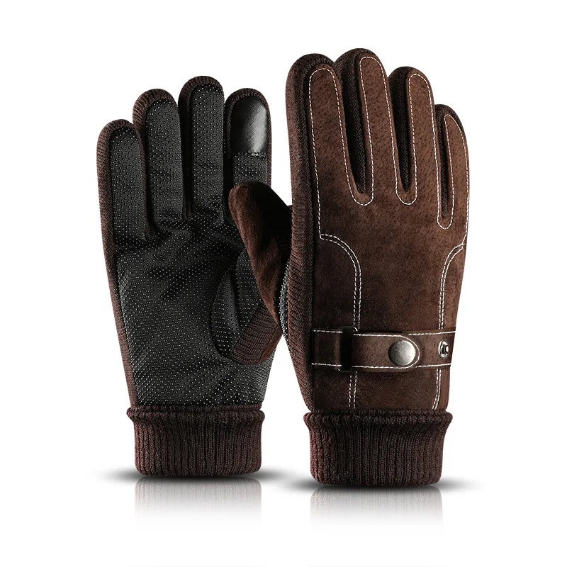 

Gloves Men 's Winter Riding Pigskin Gloves Warm Motorcycle plus Thick Velvet Ride-Style Cold Cotton Gloves