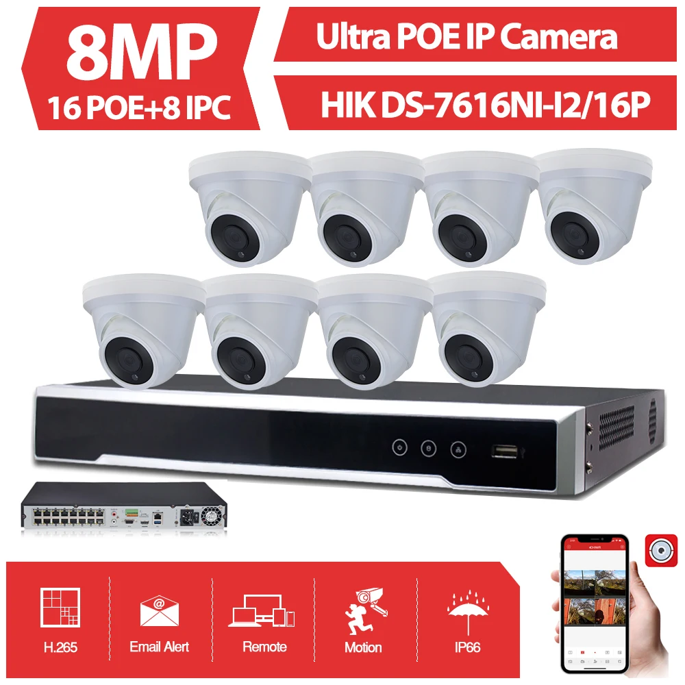NEW 16CH CCTV System Kit Ultra 8MP Outdoor Security POE Camera with Hikvision 16 POE NVR DS-7616NI-I2/16P Video Surveillance Kit