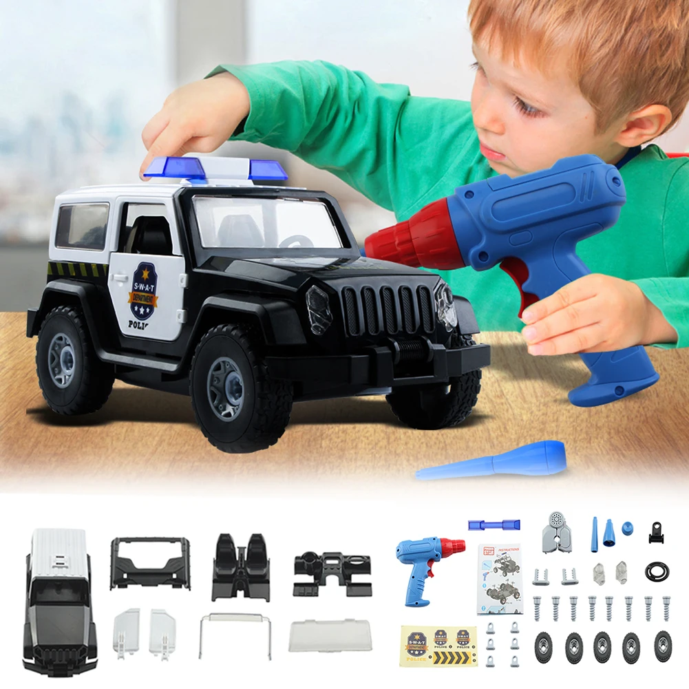 

45 Sets Of DIY Electric Drill Police Car Children's Electric Drill Disassembly Toy Classic Puzzle Assembled Toys For Portable