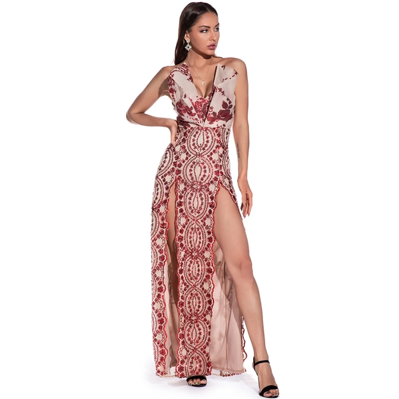 

Элегантные африканские платья с блестками для женщин, лето 2021, длинные платья макси без рукавов, с открытой спиной и разрезом, традиционная ...