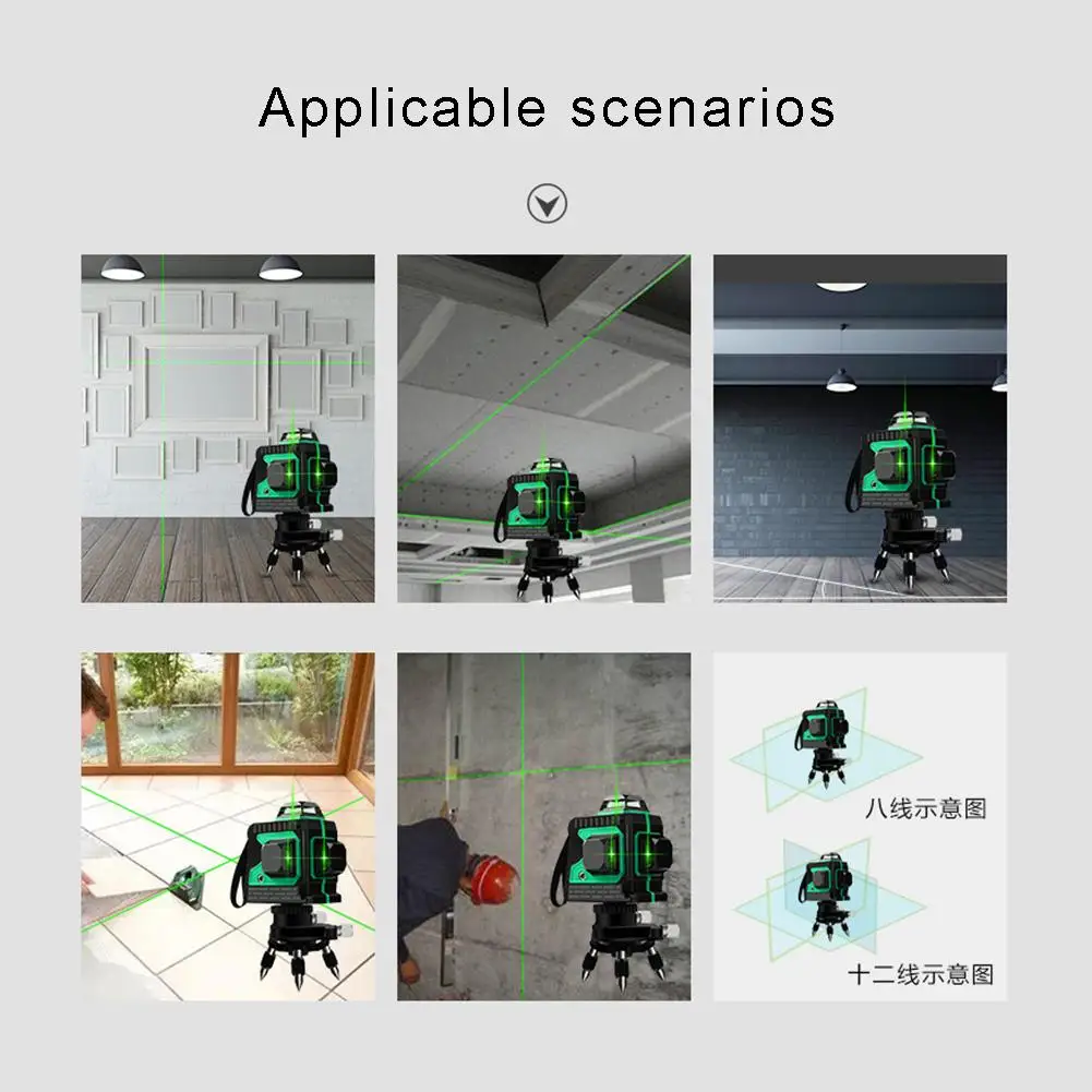 

3D IP54 Waterproof 8/12 Lines Green Laser Levels Self-Leveling 360 Horizontal And Vertical Cross Super Powerful Green Laser Beam