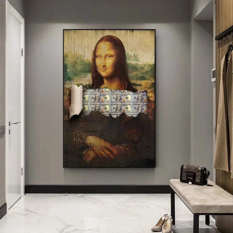 

Mona Lisa Money Canvas Paintings on the Wall Art Posters and Prints Famous Artwork Reproductions Home Decorative Pictures Cuadro